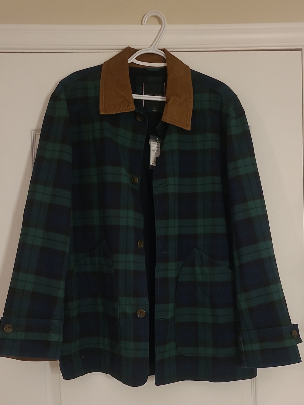 Tommy Hilfiger Green & Navy Plaid Jacket with Brown Corduroy Collar